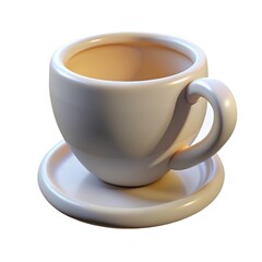 A shiny white ceramic mug on a clean table Ceramic.  3D render of a minimalist cup.  Modern kitchenware Ceramic.  Ceramic isolated on white background.
