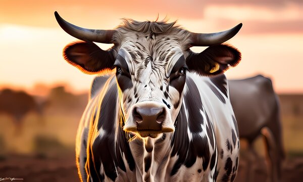 Nguni cattle on a farm, AI Generated