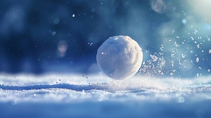 rapidly rolling snowball gaining momentum blurred snowy background digital art