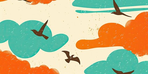 Fototapeta premium a image of a flock of birds flying through a cloudy sky