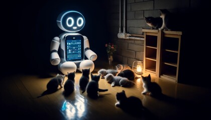 AI Robot Protecting Kittens During Power Outage