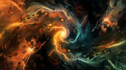 A cosmic landscape where spinning galaxies create a mesmerizing image. Colorful clouds of space dust and stars create swirling patterns