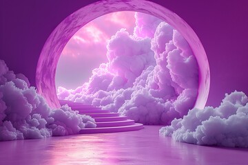 Surreal Dreamscape with Purple Clouds and Portal