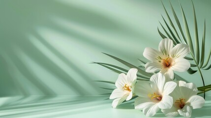 Minimalistic beautiful background with flowers for product presentation