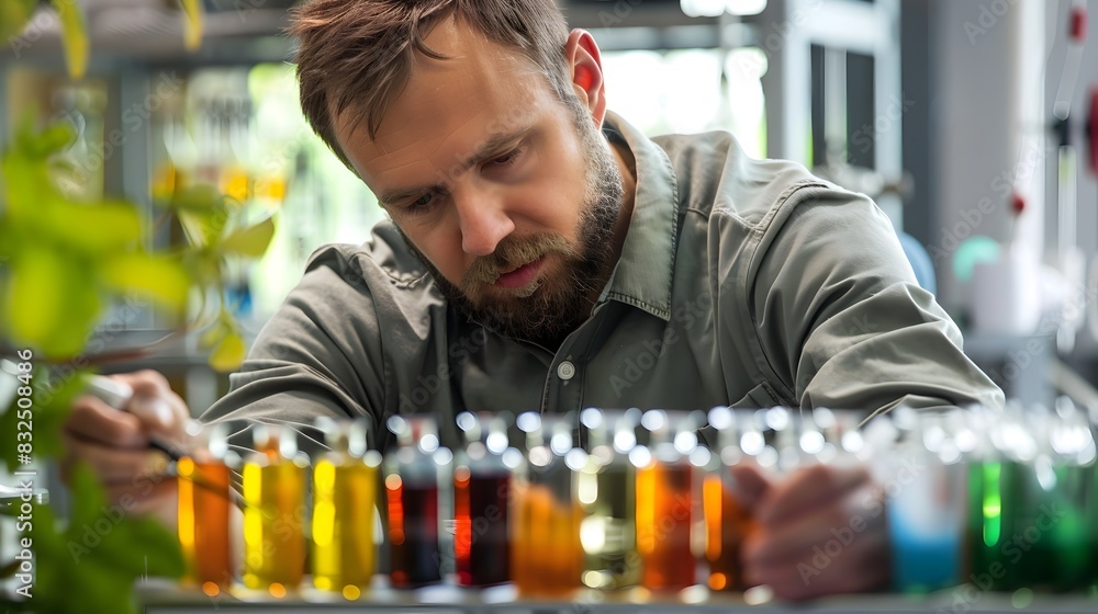 Poster soil ph analysis with colorful chemical indicators in laboratory setting
