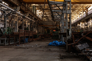 Big mechanical plant destroyed during war in Ukraine