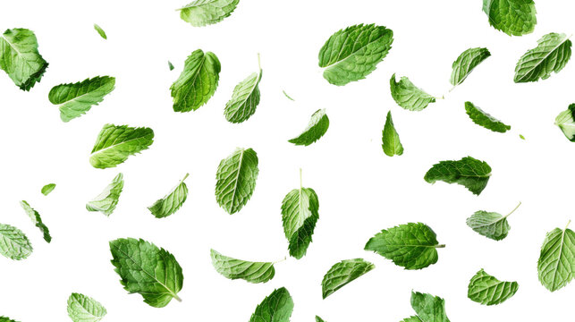 Falling mint leaves, spearmint
