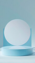 Modern Blue Podium with Round Platform and Cool Lighting Effects