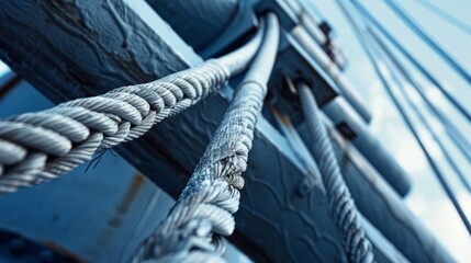 Obraz premium A bundle of thick cables ss its way up the side of a wind turbine tower carrying power from the blades to the generator.