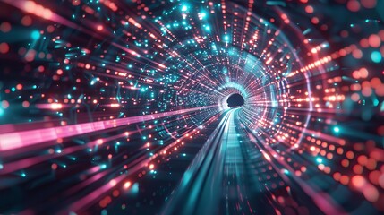 Obraz premium retro neon wormhole tunnel in hyper warp speed abstract cosmic journey through time and space 3d illustration