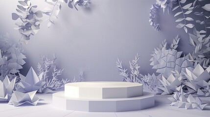 White Geometric Pedestal with Paper Plants