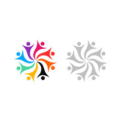 COLORFUL PEOPLE TOGETHER TEAMWORK CROWD UNION COMPANY EMPLOYERS TOGETHER SIGN SYMBOL LOGO