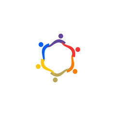 COLORFUL PEOPLE TOGETHER TEAMWORK CROWD UNION COMPANY EMPLOYERS TOGETHER SIGN SYMBOL LOGO