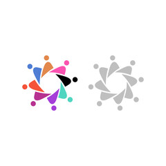 COLORFUL PEOPLE TOGETHER TEAMWORK CROWD UNION COMPANY EMPLOYERS TOGETHER SIGN SYMBOL LOGO
