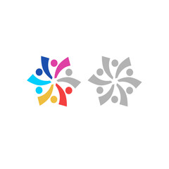 COLORFUL PEOPLE TOGETHER TEAMWORK CROWD UNION COMPANY EMPLOYERS TOGETHER SIGN SYMBOL LOGO