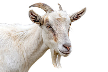 Fototapeta premium White Goat with Curved Horns and Beard, Isolated on Transparent Background, PNG.