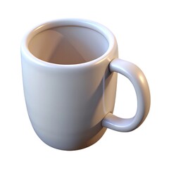 A shiny white ceramic mug reflects light Ceramic.  Ceramic isolated on white background.