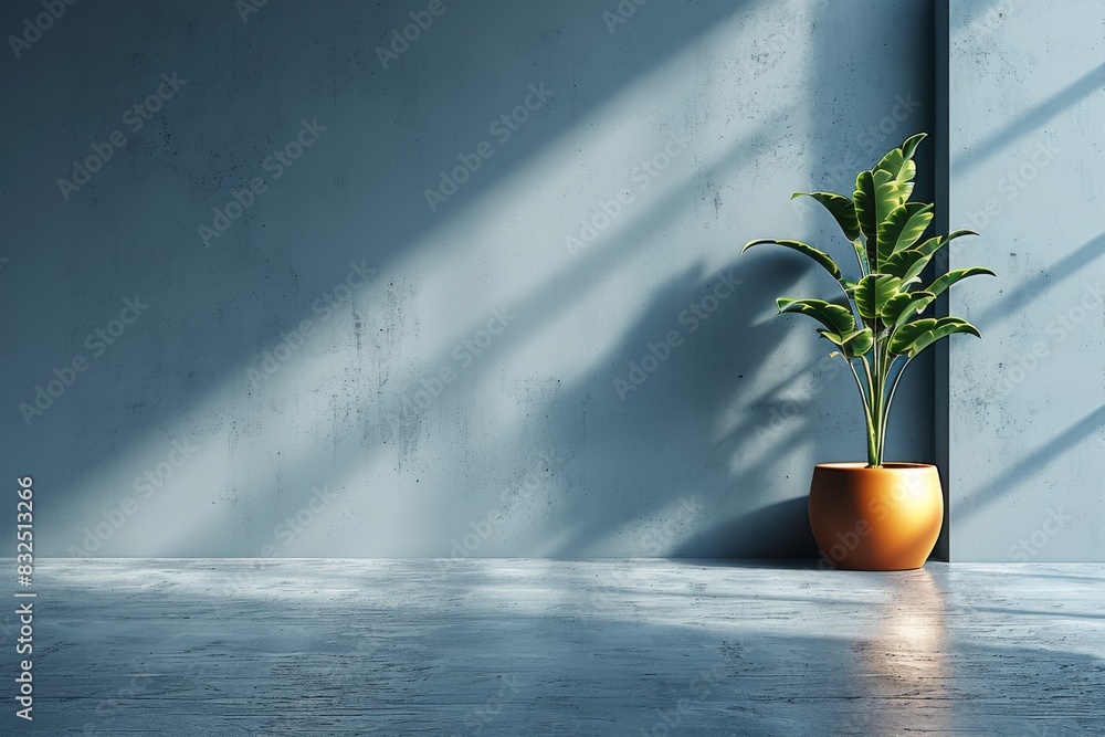 Poster minimalist room with soft natural light and a single plant, creating a calm and serene environment