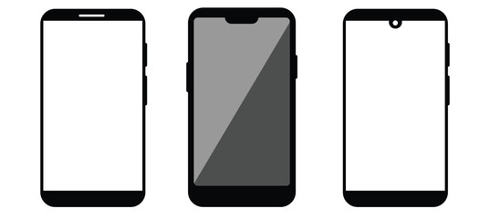 Smart phone icon mobile mockup. Front line cell phone on screen. Mobile phone symbol set. Vector  illustration. on white background.