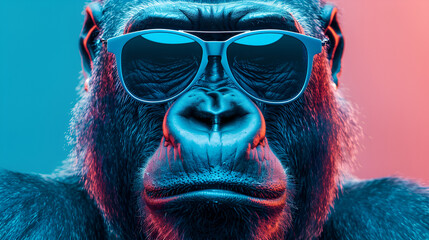 Blue gorilla with sunglasses, generative ai
