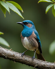 Obraz premium Pájaro de varios colores azul blanco marrón gris posado en una rama