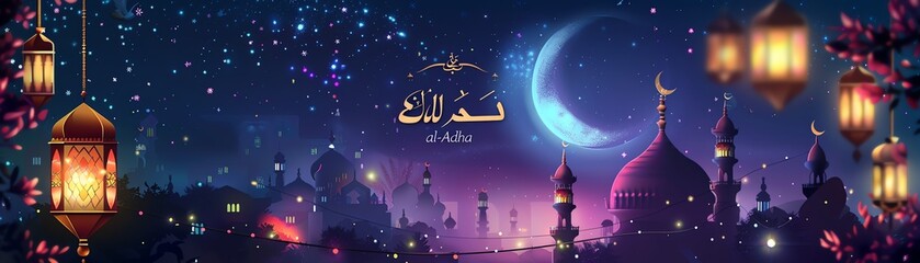 Eid al-adha elements on a stunning night sky background