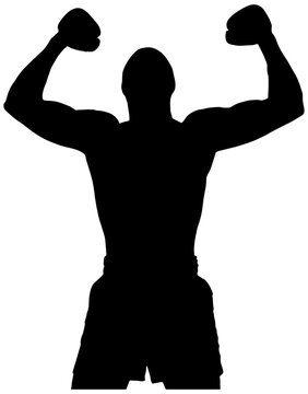 black silhouette boxer celebrating victory clip art preview