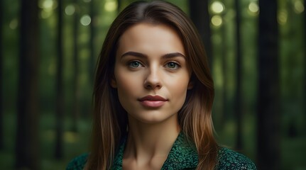 Fototapeta premium collage picture photo of pretty nice women lad in green wood looking into camera happy portrait.generative.ai