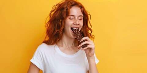 Woman Enjoying Chocolate Ice Cream Bar
