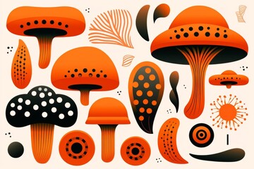 Abstract botanical design with natural shapes, colors, halftone print and delicate textures