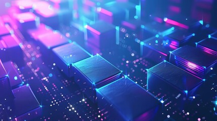 Obraz premium abstract 3d digital background futuristic geometric shapes neon blue and purple colors copy space modern illustration