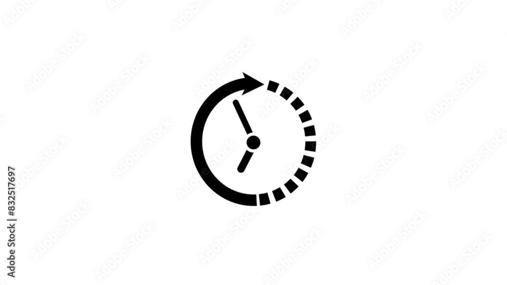 Poster clock icon flat style black background 24 hour day fast speed. clock with moving clock time rotation