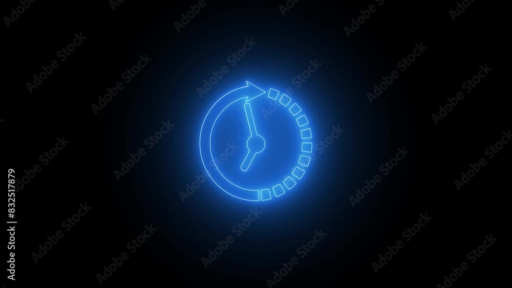 Poster neon line clock icon animation.fast clock icon video 360 rotated concept