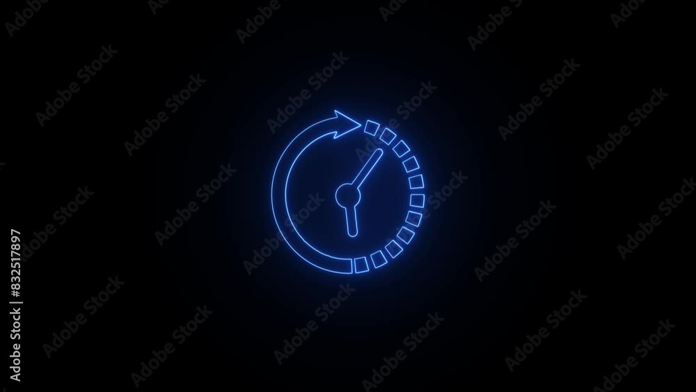 Poster neon line clock icon animation.fast clock icon video 360 rotated concept