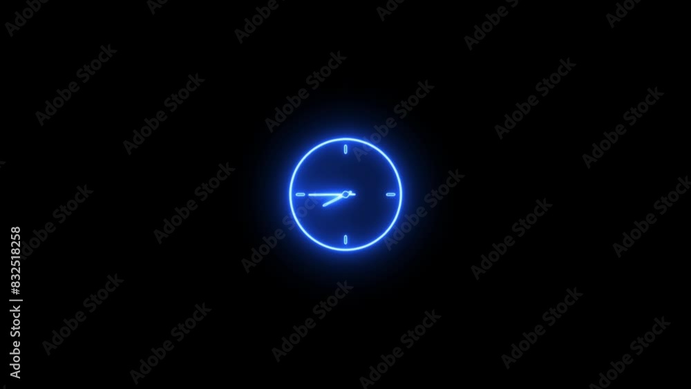 Poster neon line clock icon animation.fast clock icon video 360 rotated concept