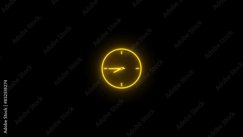 Poster neon line clock icon animation.fast clock icon video 360 rotated concept