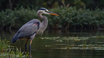 Naklejka premium Graceful Wings Exploring the Majestic Great Blue Heron.generative.ai