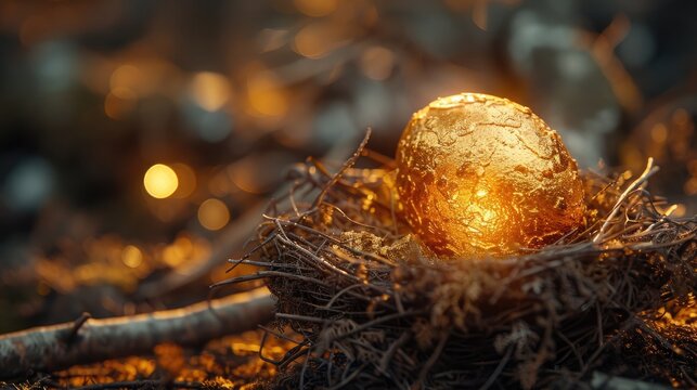 Golden Egg in Nest: Symbolizing Gold as a Nest Egg for Financial Security - Conceptual Image