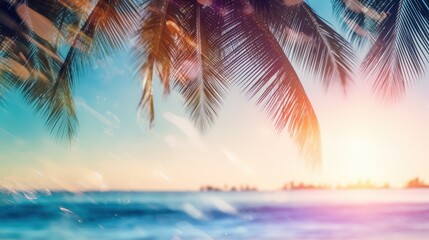 Fototapeta premium Palm trees sway on a tropical beach at sunset
