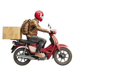 Delivery man riding motorcycle transportation cardboard 