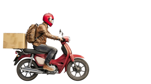 Delivery man riding motorcycle transportation cardboard 