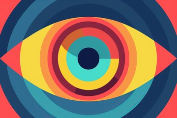Obraz premium Vibrant abstract eye illustration with colorful concentric circles, symbolizing perception, creativity, and vision in modern art.