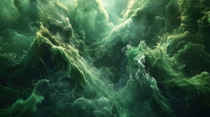 Fototapeta premium Abstract wave of green smoke. Smoke abstract background