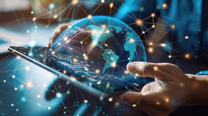 A digital strategist developing a global outreach plan using a high-resolution tablet