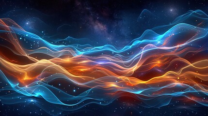 Fototapeta premium Abstract wave of blue and orange smoke. Smoke abstract background