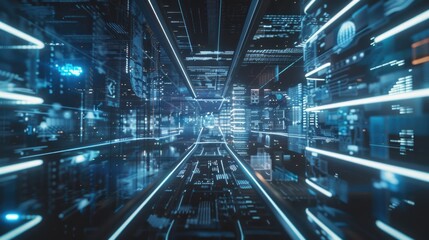 Obraz premium A realistic 4K image of an automated global trade hub with advanced robotics and digital interfaces