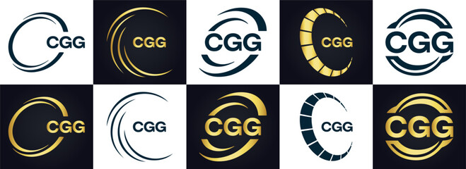 CGG logo. C G G design. White CGG letter. CGG, C G G letter logo design. C G G letter logo design in FIVE, FOUR, THREE, style. letter logo set in one artboard. C G G letter logo vector design.