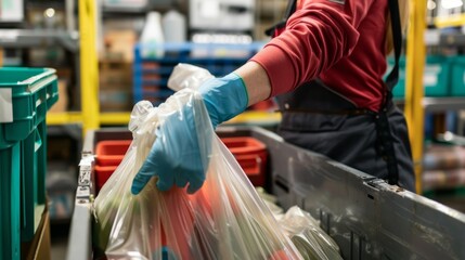 A specialized reusable shipping bag made from recycled plastic bottles providing an alternative to singleuse plastic bags.