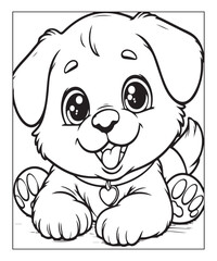 Obraz premium Cute cartoon puppy dog Black and white vector illustration for coloring page Ai generative