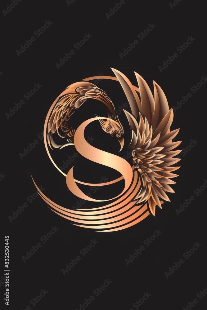Poster A golden letter S with a bird perched on top. Suitable for various design projects